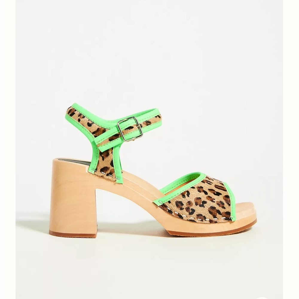 Leopard Print Sandals with Neon Green Accents